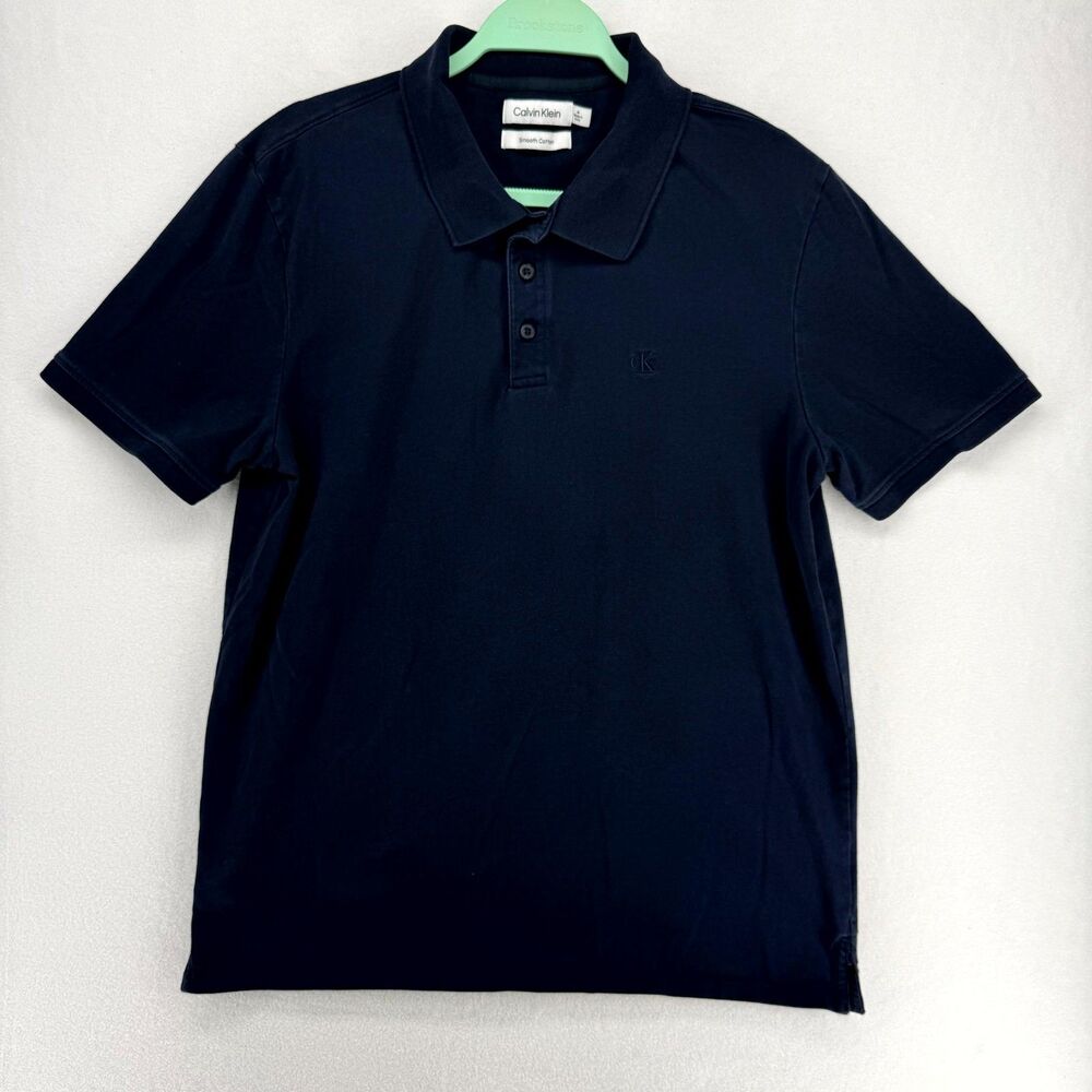 Calvin Klein Smooth Cotton CK Embroidered Dark Blue Polo Mens Size M‎